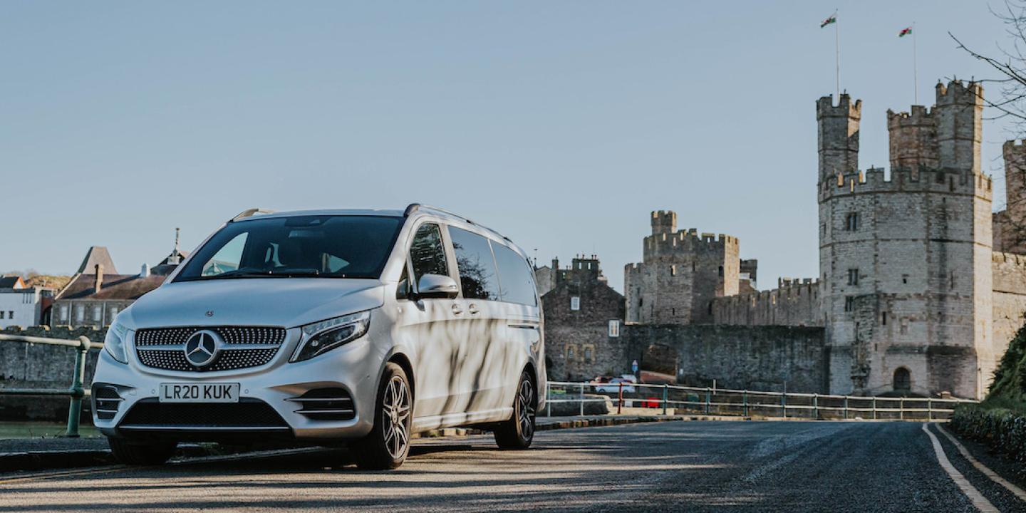 Celticos new top-of-the-line tour vehicle near Caernarfon Castle